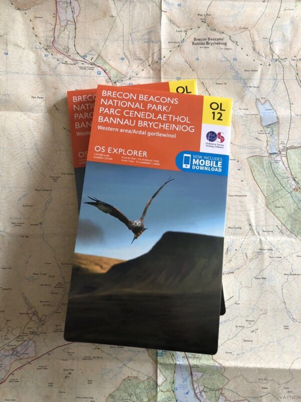 a picture of a map for sale. Ordnance Survey OS Explorer Map OL12 for the Brecon Beacons National Park.Parc Cenedlaethol Bannau Brycheiniog. Western Area. Includes Pen y Fan